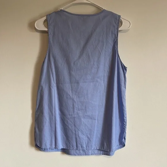 J. Crew Ruffled Top Sleeveless 4 Blue Cotton Lightweight Career Preppy Feminine - Picture 3 of 11